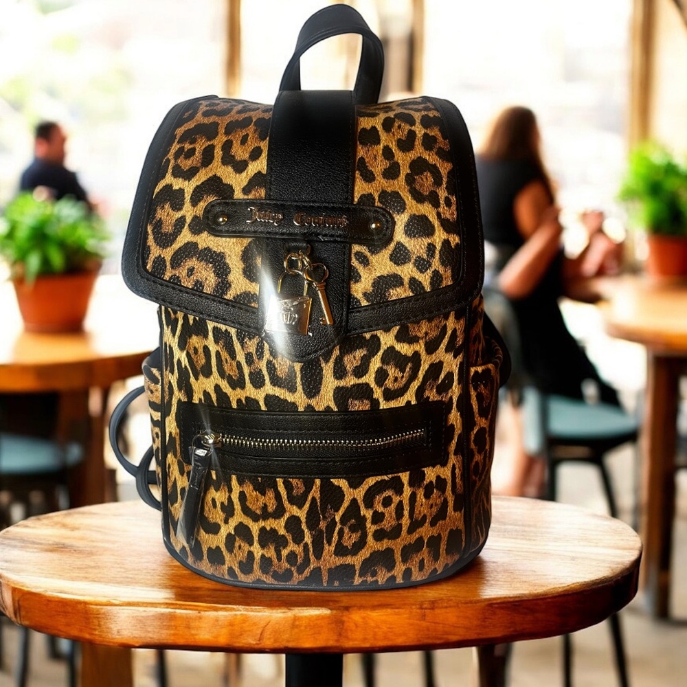Juicy Couture Black and Brown Leopard Backpack. NWOT